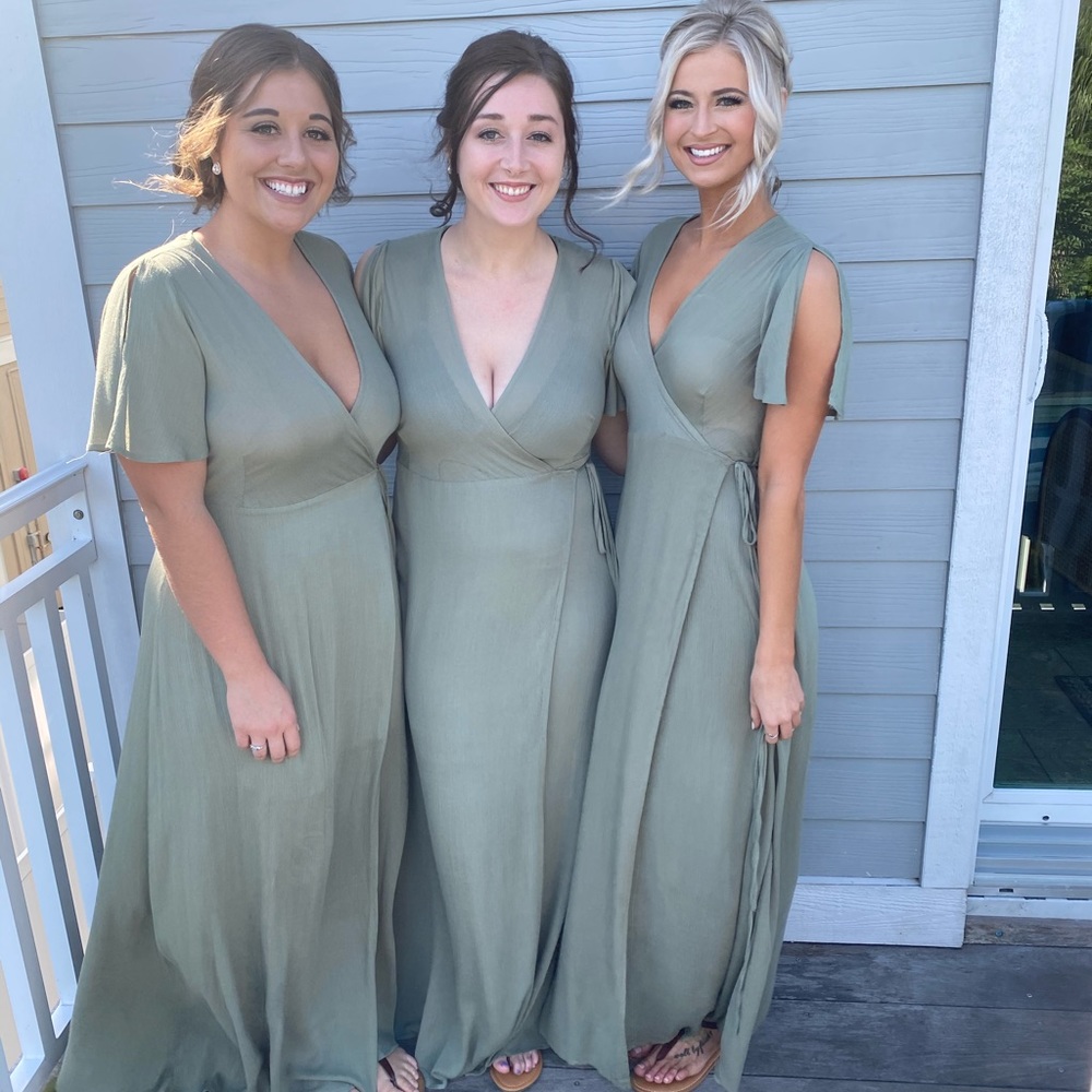 LuLus XS olive green wrap maxi dress